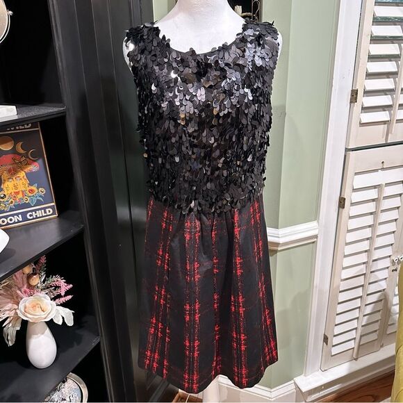 Anthropologies Plenty By Tracy Reese Sequin Top Plaid Skirt Dress Size 10 - Picture 1 of 11